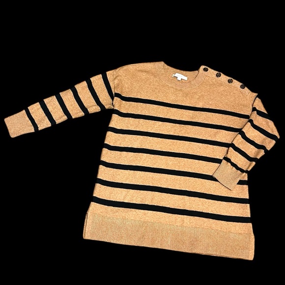 LOFT Striped Shoulder Button Tunic Sweater Long Sleeve Large - Picture 2 of 10
